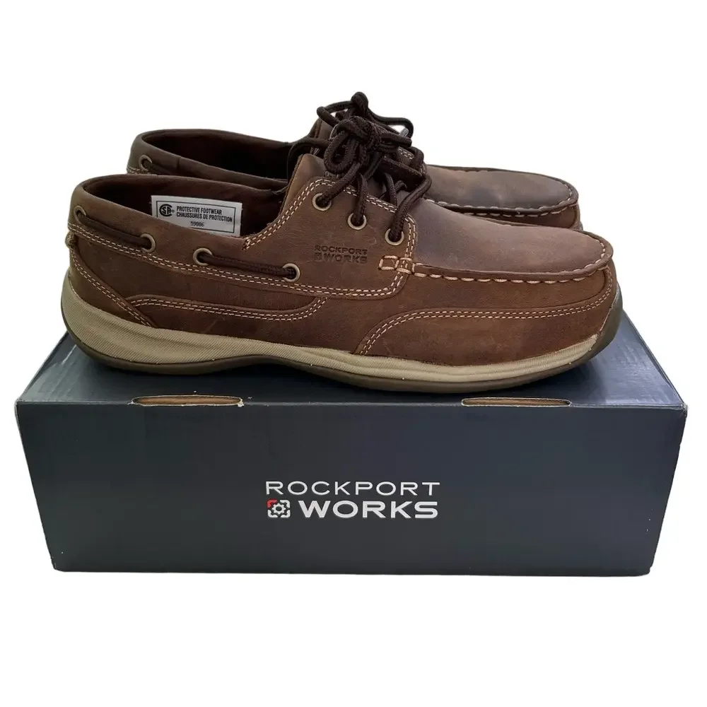 Rockport Works Sailing Club Brown Size 10.5 WIDE Boat Shoes Leather RK6736 NEW